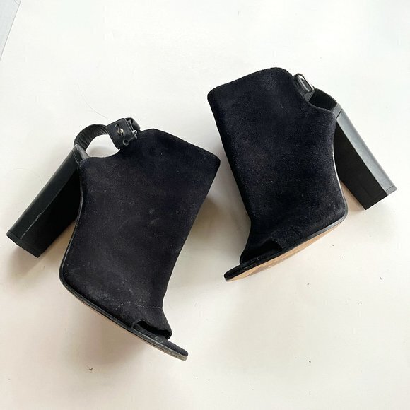 VINCE MADE IN ITALY BLACK SUEDE HIGH HEELED ANKLE BOOTS OPEN TOE WOMENS SIZE 9M - Picture 1 of 9